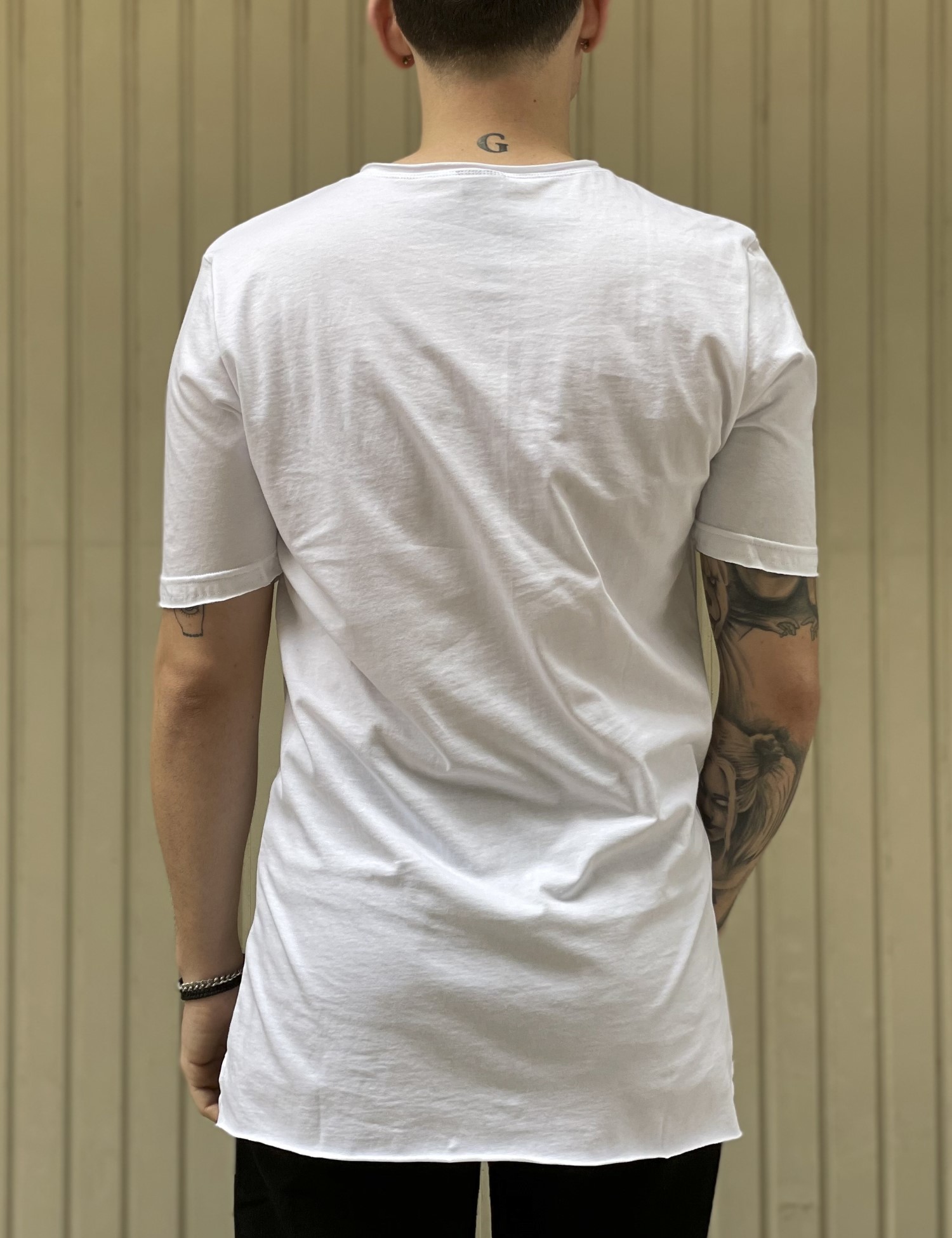 NDC ανδρικό λευκό ασύμμετρο T-shirt με ραφή 232917W φωτογραφία